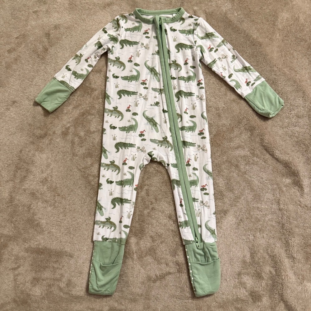 Angel Dear Alligator Bamboo Viscose Zippy Sleeper Green White 3-6M